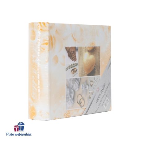 Esküvői fotóalbum 10x15 -ös képeknek, arany szíves 100 db-os