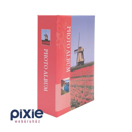 Szélmalom, piros tulipánokkal mintás fotóalbum 100 db-os