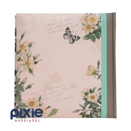 Fehér vadrózsa, lepke mintás ablakos fotóalbum 200 db-os