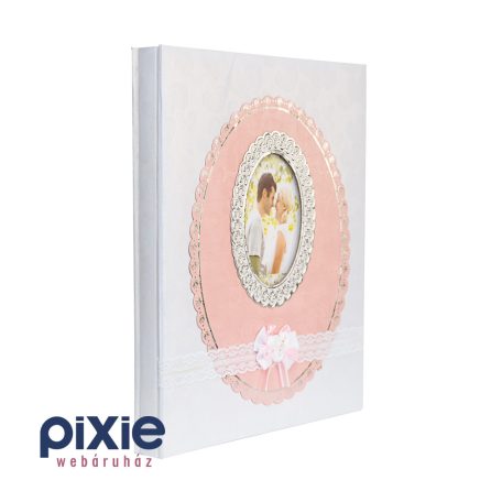 Ablakos esküvői fotóalbum 10x15-ös, vagy 13x18 cm-es képeknek, fehér, és rózsaszín