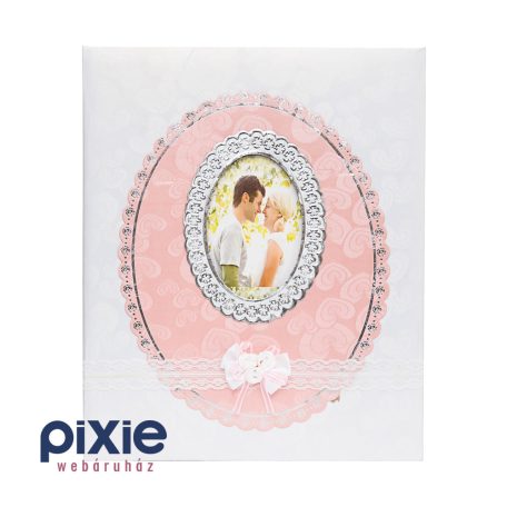 Ablakos esküvői fotóalbum 10x15-ös, vagy 13x18 cm-es képeknek, fehér, és rózsaszín