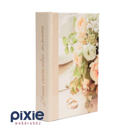 Esküvői fotóalbum, rózsacsokor, és gyűrűk mintával, 48 db-os