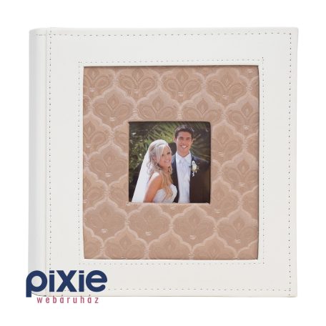 Ablakos, esküvői fotóalbum, fehér-barna, 200 db-os