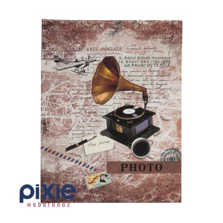 Gramofon mintás retró fotóalbum, 200 db-os