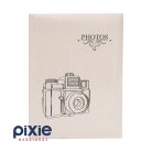 Kamera mintás, drapp színű fotóalbum, 100 db-os