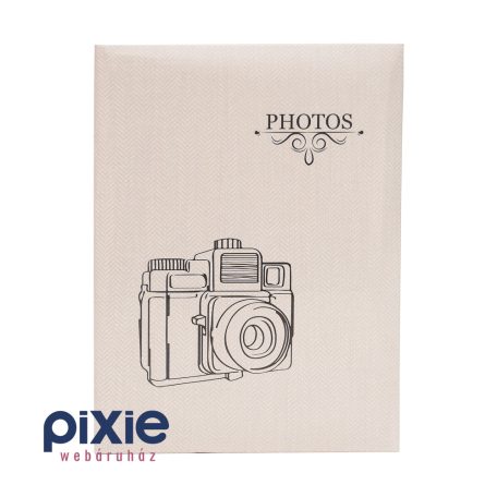 Kamera mintás, drapp színű fotóalbum, 100 db-os