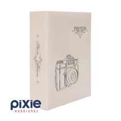 Kamera mintás, drapp színű fotóalbum, 100 db-os