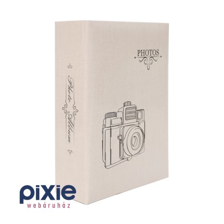 Kamera mintás, drapp színű fotóalbum, 100 db-os