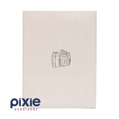 Kamera mintás, drapp színű fotóalbum, 100 db-os