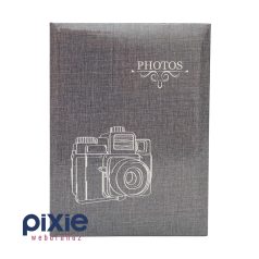 Kamera mintás, szürke színű fotóalbum, 100 db-os