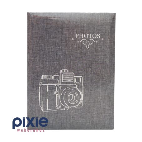 Kamera mintás, szürke színű fotóalbum, 100 db-os