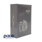 Kamera mintás, szürke színű fotóalbum, 100 db-os