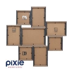   Montázs, 8 részes képkeret, koptatott fekete- és barna fa színben