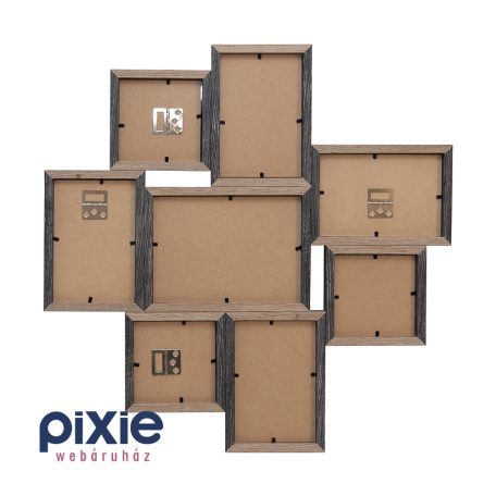 Montázs, 8 részes képkeret, koptatott fekete- és barna fa színben