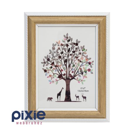 Asztali fa hatású képkeret letámasztóval, 13x18 cm-es (natúr fa-fehér)