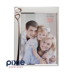    Szívekkel díszített ezüst színű fém képkeret, 13x18 cm-es