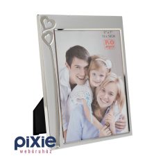    Szívekkel díszített ezüst színű fém képkeret, 13x18 cm-es