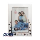 Romantikus, szívek mintás, ezüst színű képkeret, 10x15-ös 