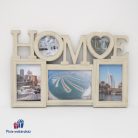 HOME feliratú, drapp színű képkeret, fa mintás koptatással